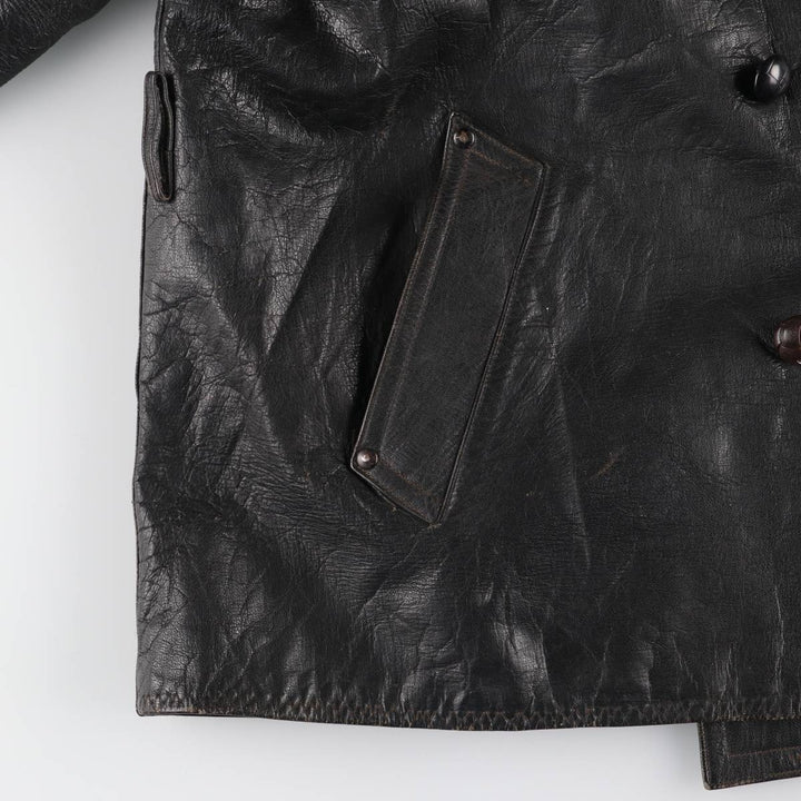 50'S CGM Double Breasted Leather Car Coat Men's Size L Vintage unclear black type Vintage Second Hand