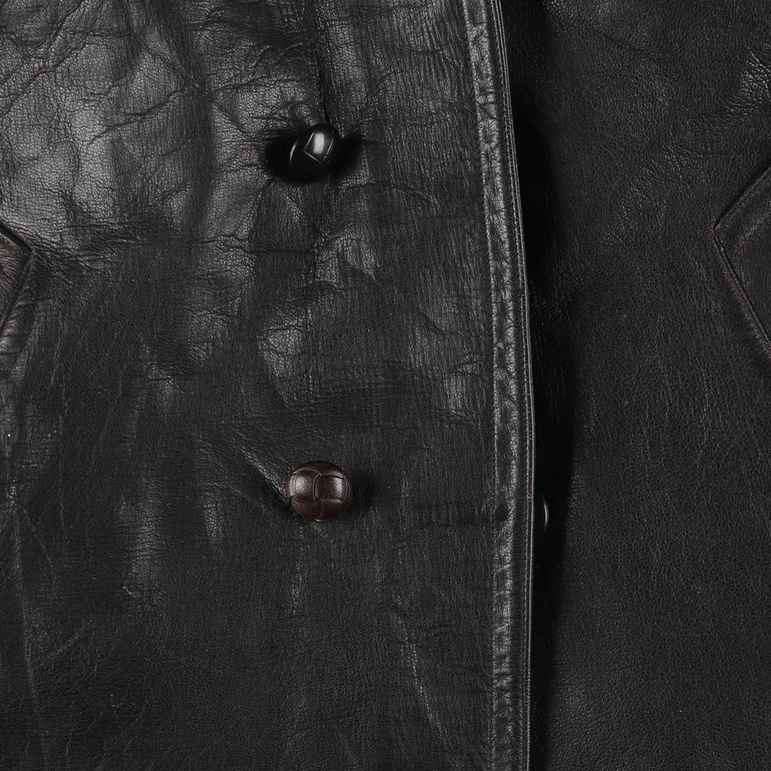 50'S CGM Double Breasted Leather Car Coat Men's Size L Vintage unclear black type Vintage Second Hand