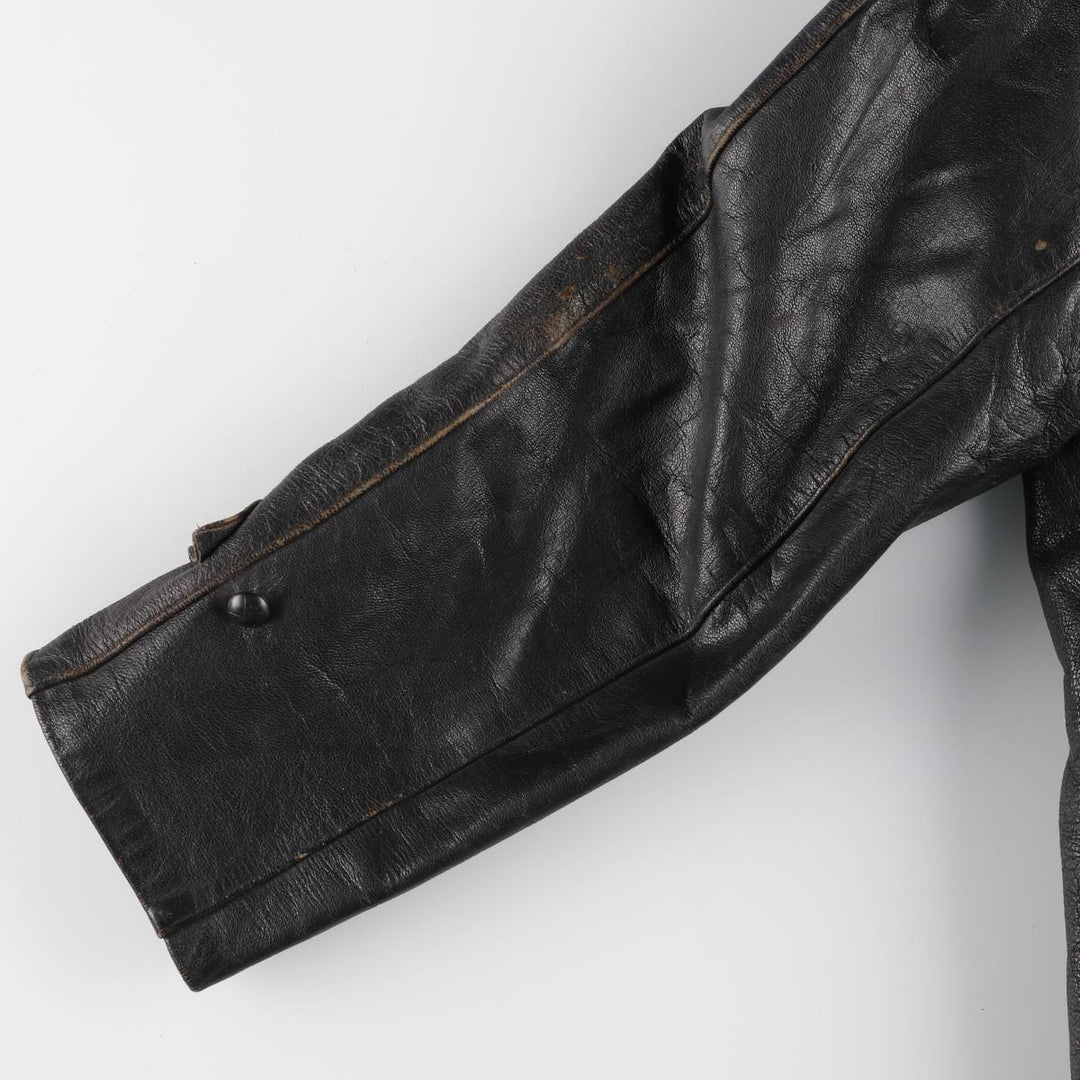 50'S CGM Double Breasted Leather Car Coat Men's Size L Vintage unclear black type Vintage Second Hand