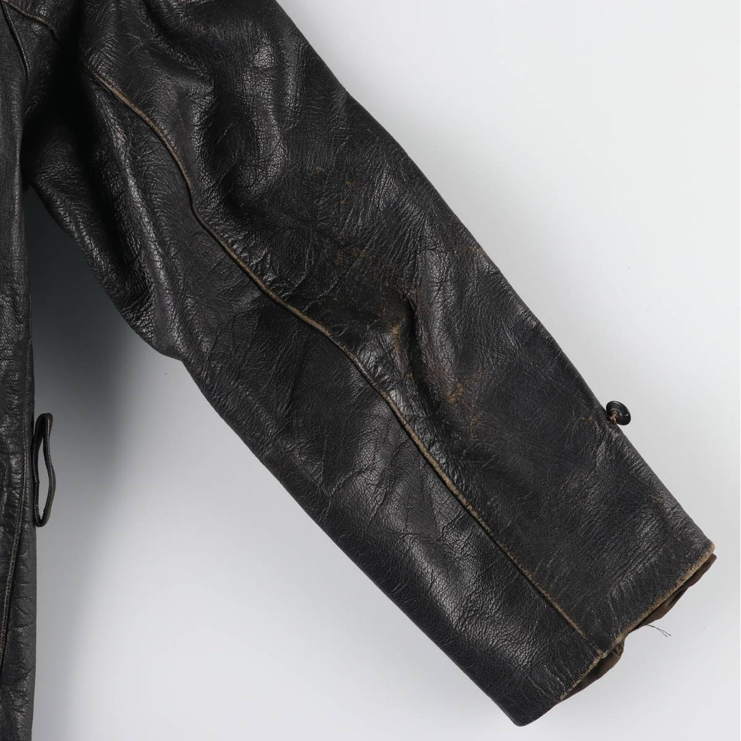 50'S CGM Double Breasted Leather Car Coat Men's Size L Vintage unclear black type Vintage Second Hand