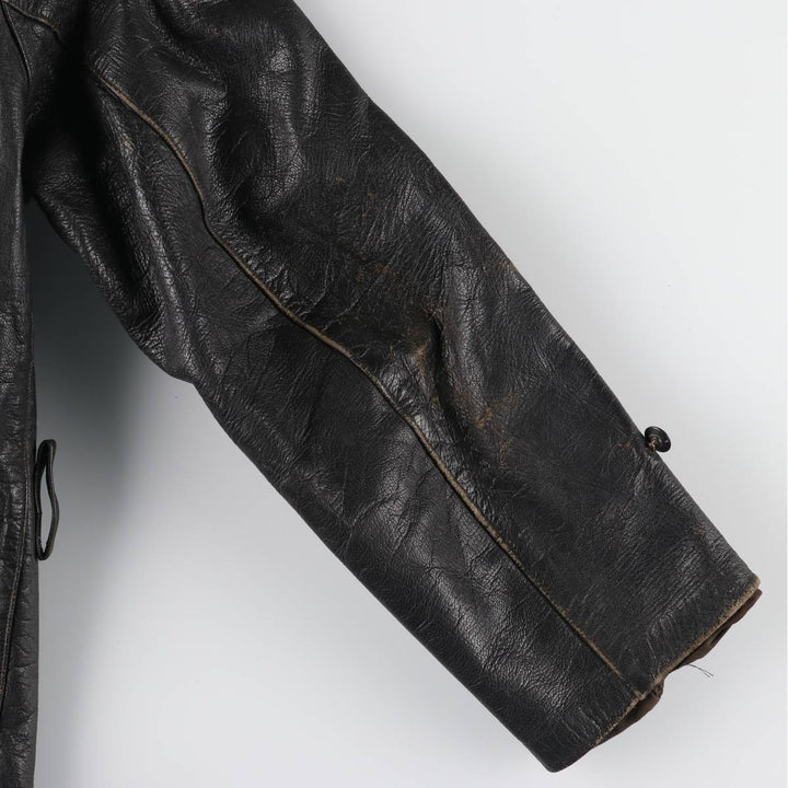 50'S CGM Double Breasted Leather Car Coat Men's Size L Vintage unclear black type Vintage Second Hand