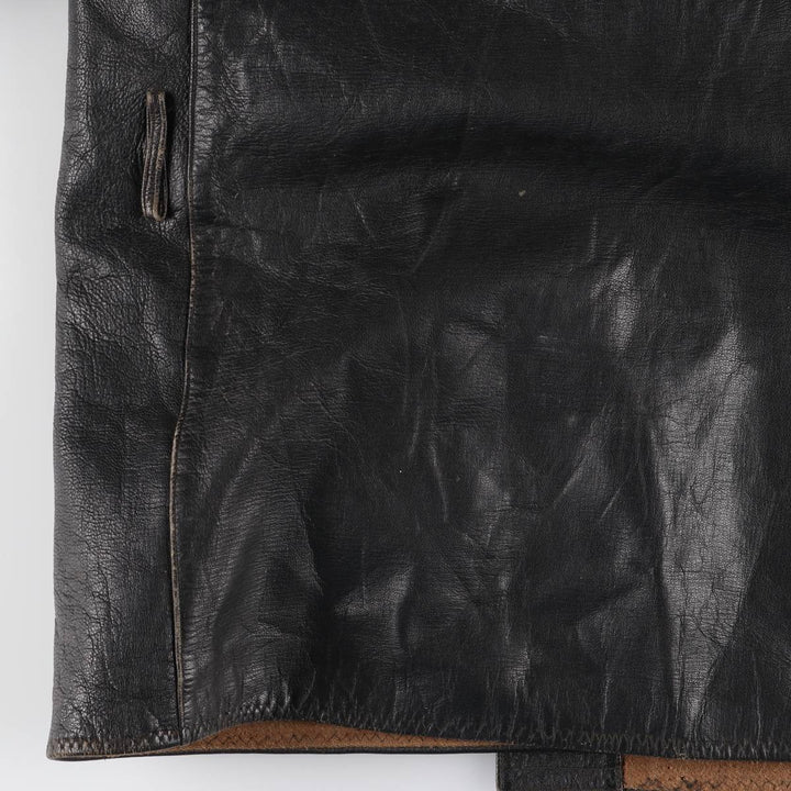 50'S CGM Double Breasted Leather Car Coat Men's Size L Vintage unclear black type Vintage Second Hand