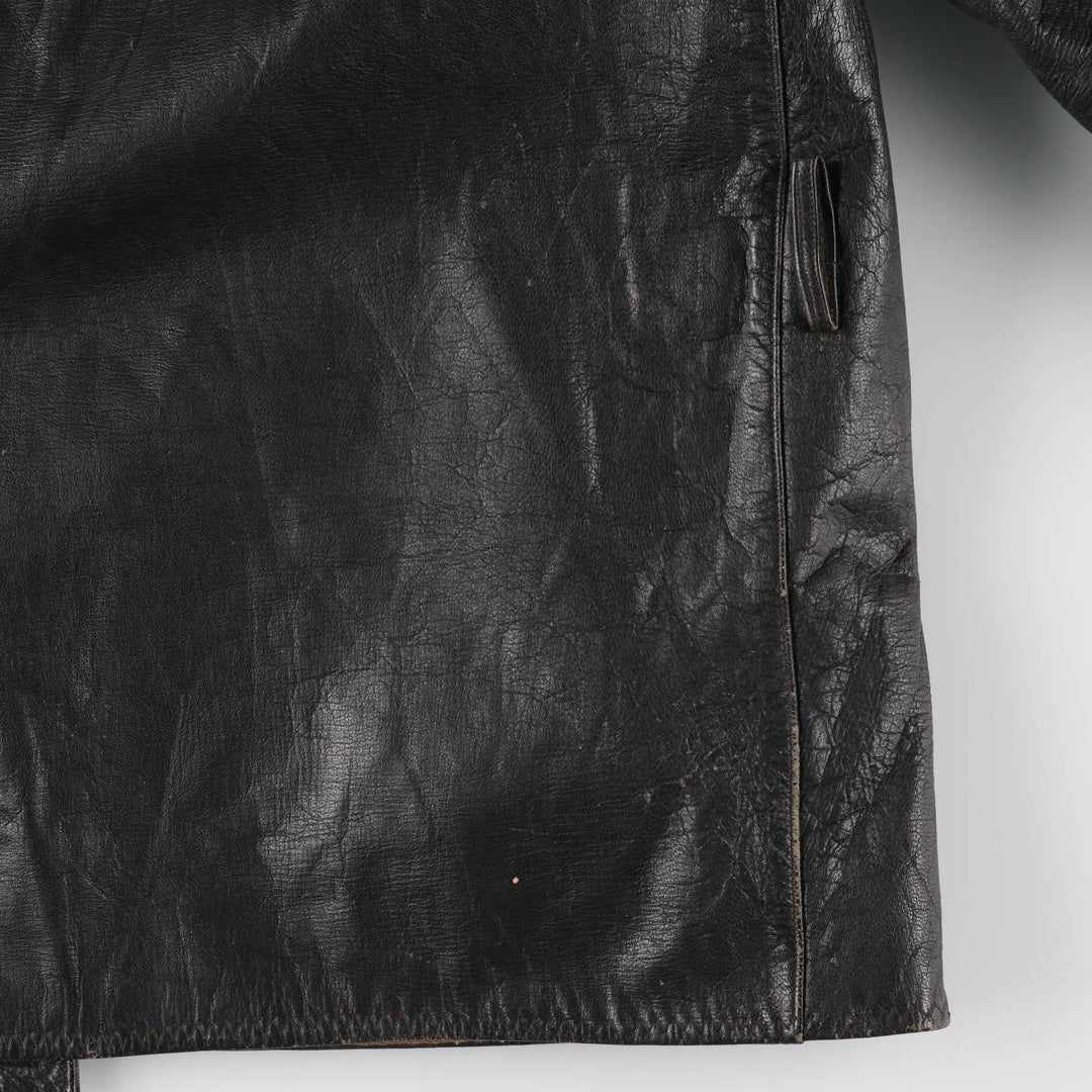 50'S CGM Double Breasted Leather Car Coat Men's Size L Vintage unclear black type Vintage Second Hand