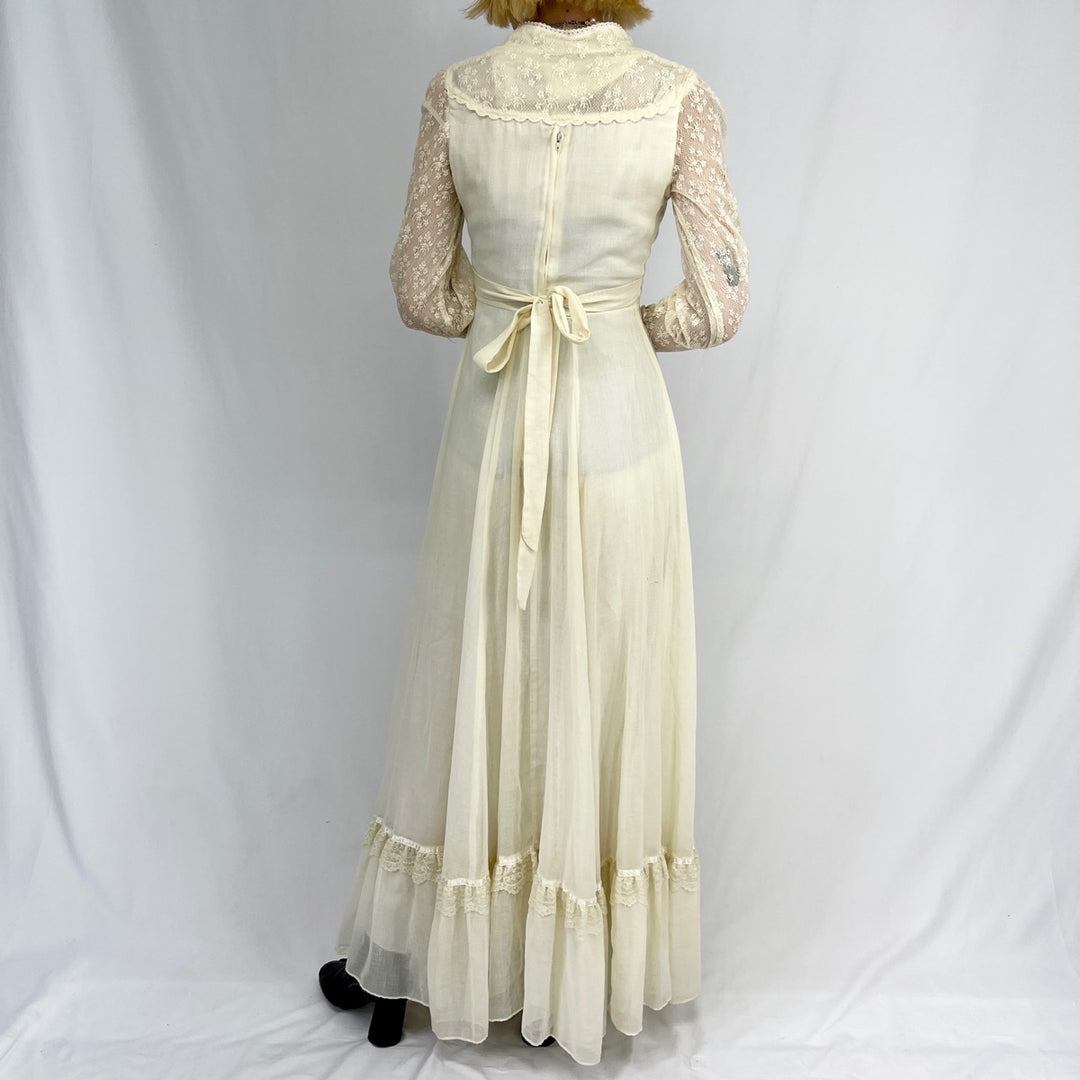 70'S GUNNE SAX Maxi-length long-sleeve flared dress, women's, S, vintage /evb002303