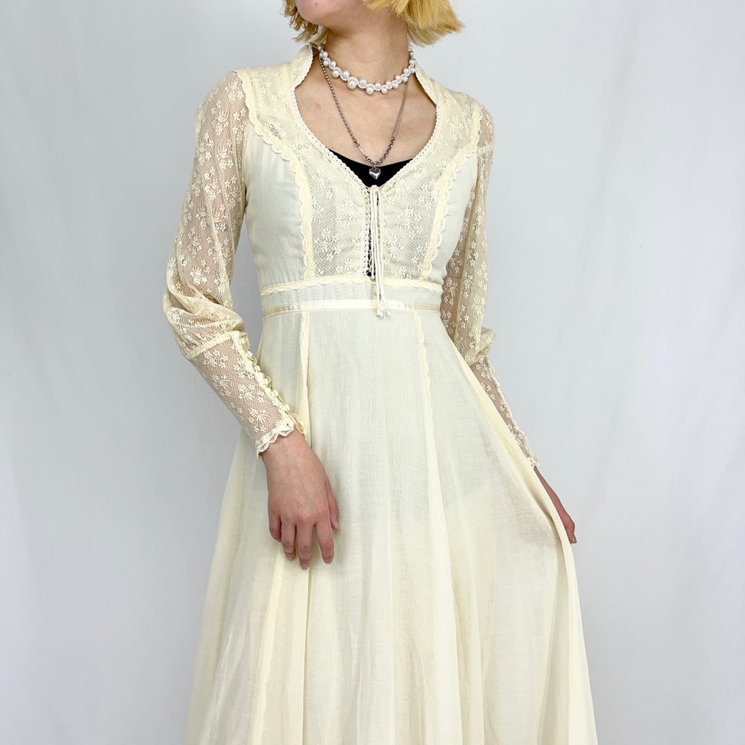 70'S GUNNE SAX Maxi-length long-sleeve flared dress, women's, S, vintage /evb002303