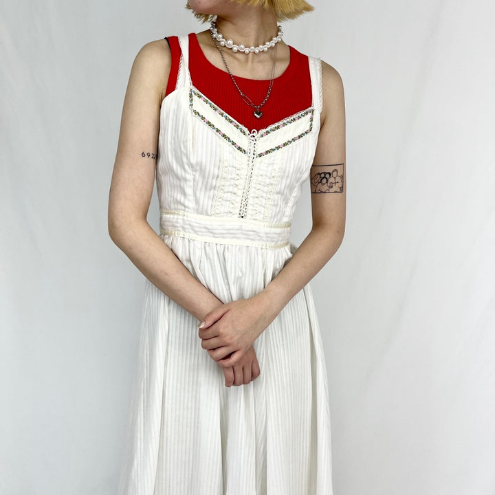 70'S GUNNE SAX Maxi Length Stripe Pattern Sleeveless Flare Dress Women's S Vintage /evb002307