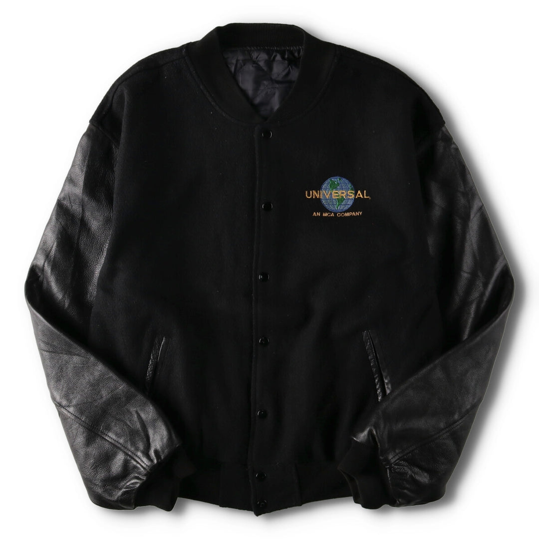 90'S UNIVERSAL Back Logo Sleeve Leather Wool Stadium Jacket Award Jacket Varsity Jacket Men's XXL /evb002589