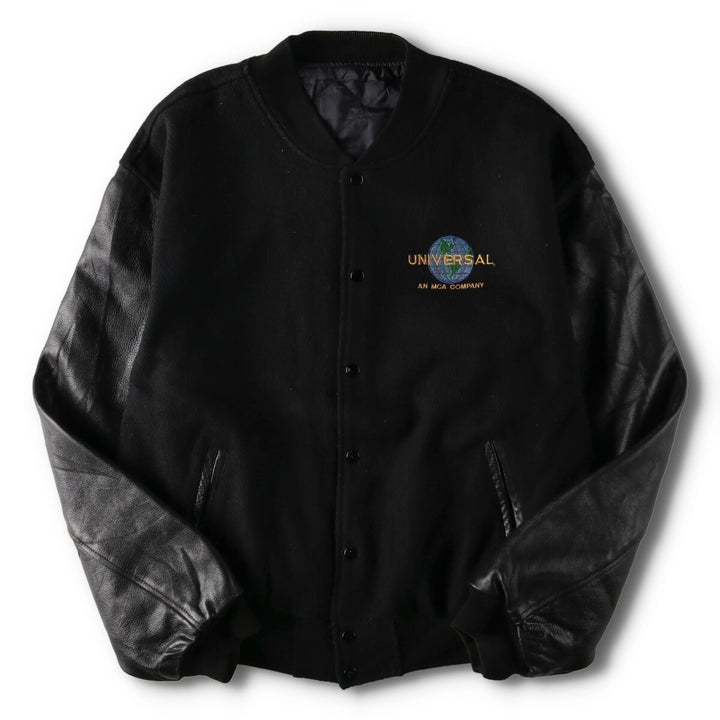 90'S UNIVERSAL Back Logo Sleeve Leather Wool Stadium Jacket Award Jacket Varsity Jacket Men's XXL /evb002589