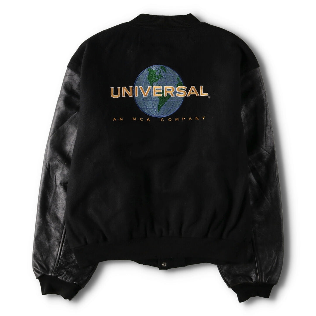 90'S UNIVERSAL Back Logo Sleeve Leather Wool Stadium Jacket Award Jacket Varsity Jacket Men's XXL /evb002589