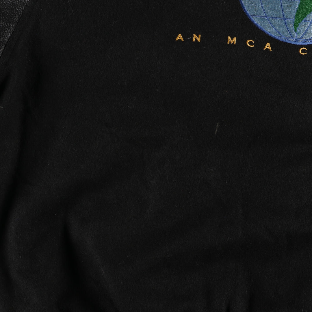 90'S UNIVERSAL Back Logo Sleeve Leather Wool Stadium Jacket Award Jacket Varsity Jacket Men's XXL /evb002589