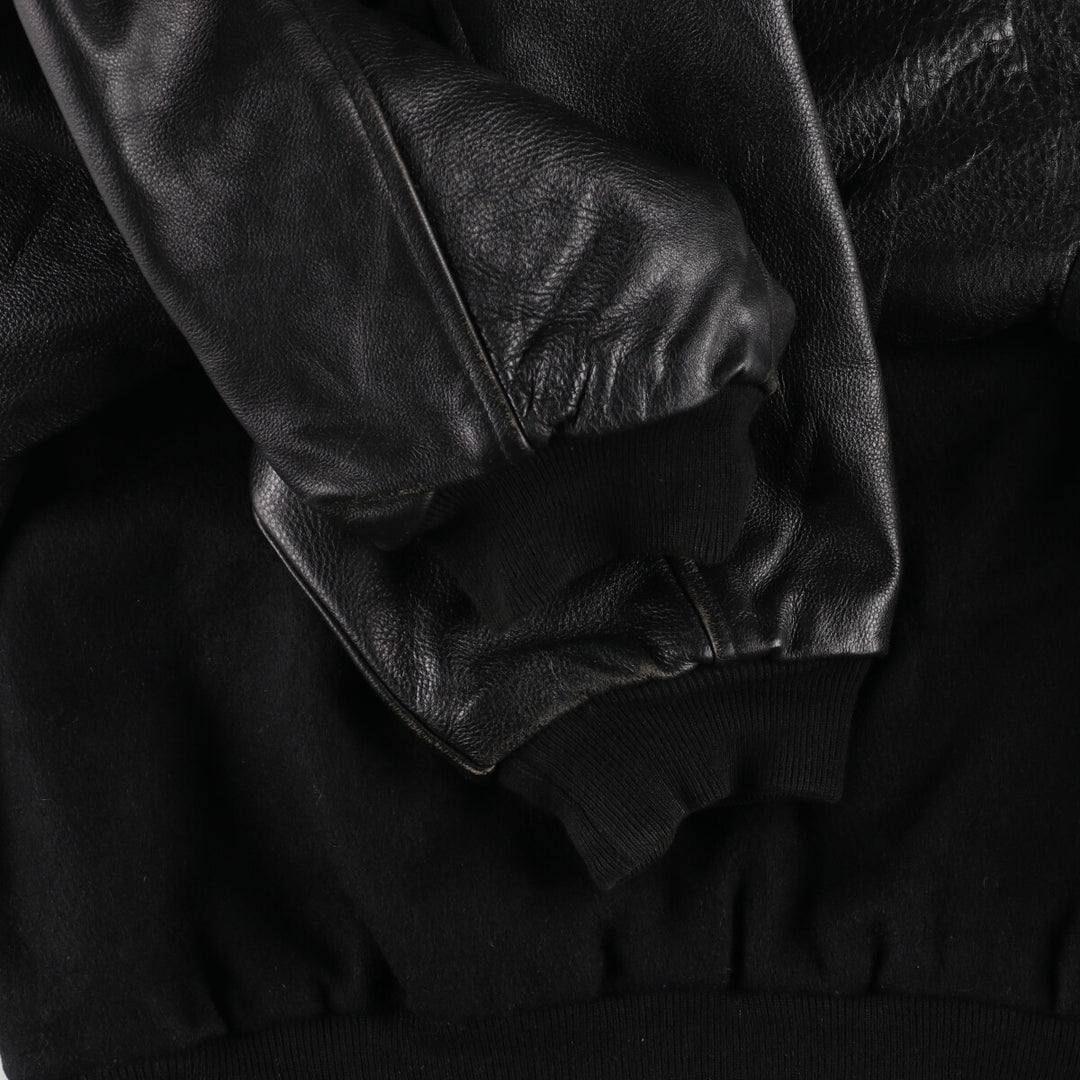 90'S UNIVERSAL Back Logo Sleeve Leather Wool Stadium Jacket Award Jacket Varsity Jacket Men's XXL /evb002589