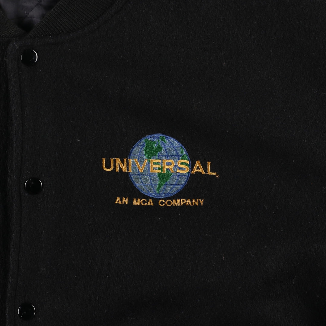 90'S UNIVERSAL Back Logo Sleeve Leather Wool Stadium Jacket Award Jacket Varsity Jacket Men's XXL /evb002589