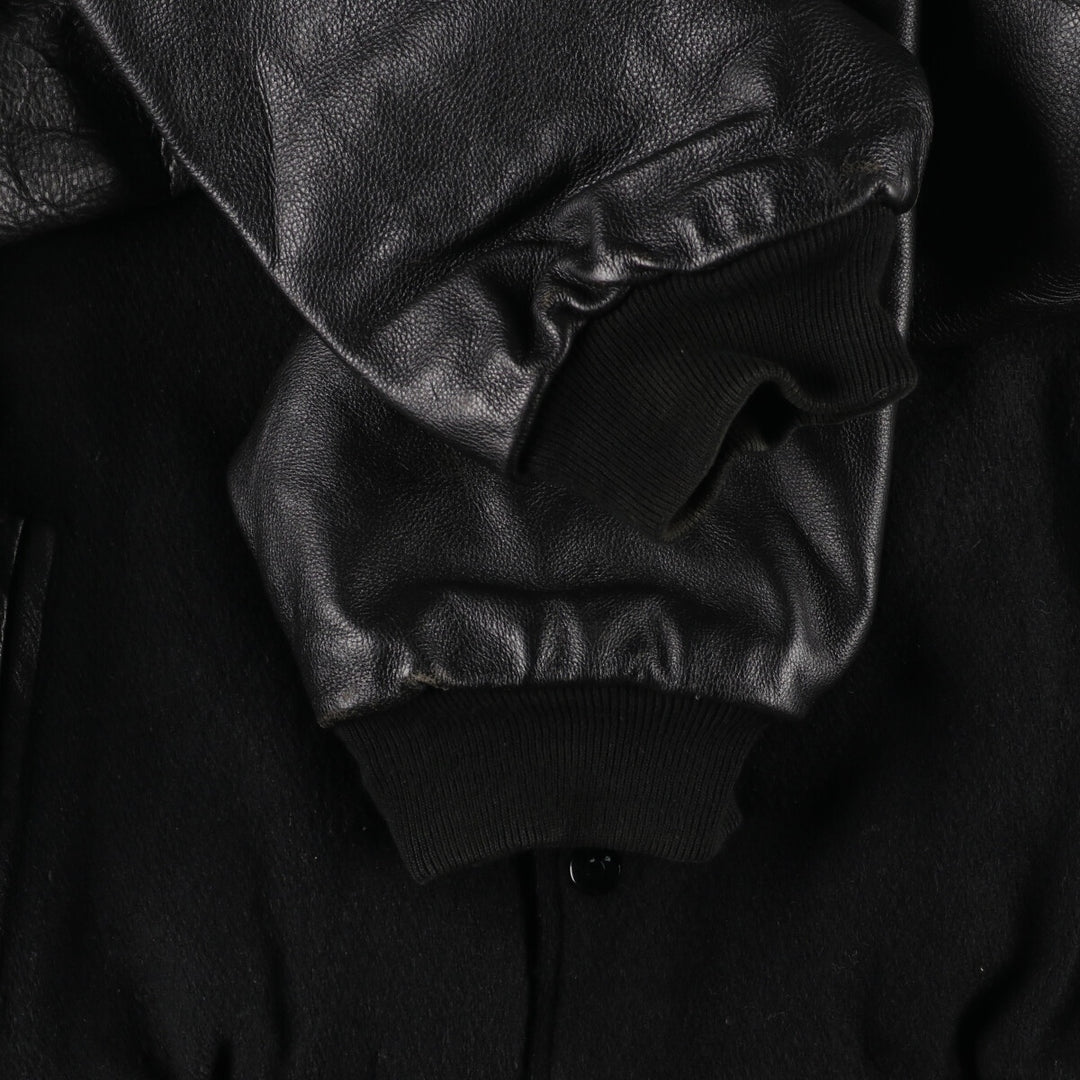 90'S UNIVERSAL Back Logo Sleeve Leather Wool Stadium Jacket Award Jacket Varsity Jacket Men's XXL /evb002589