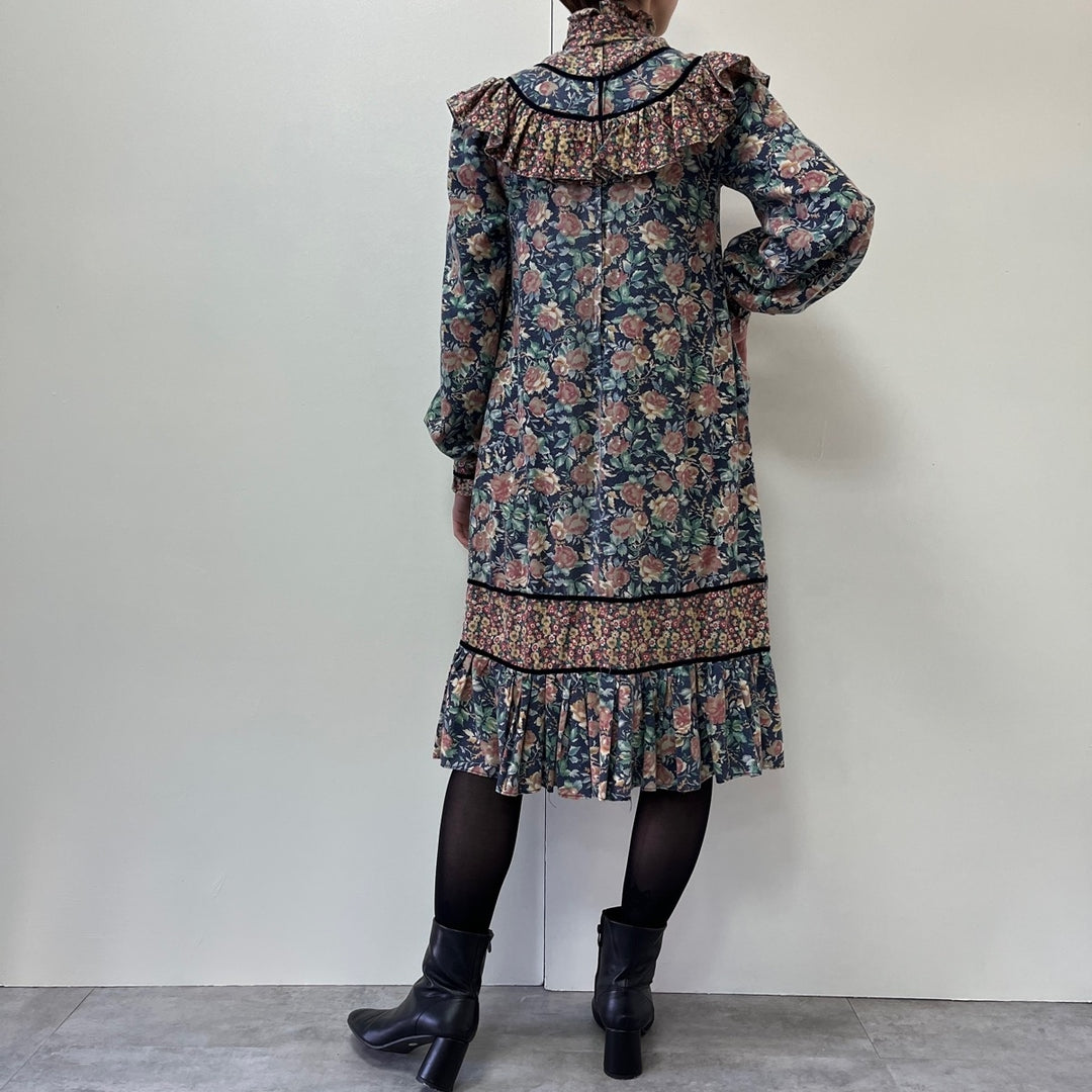 70'S Gunne Sax floral print high neck long sleeve dress made in USA women's M vintage /evb002621