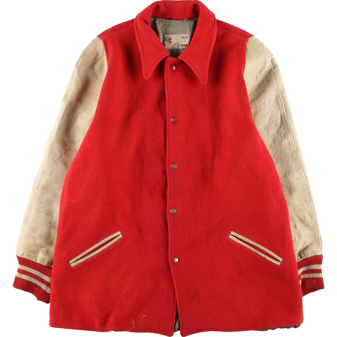 50's BUTWIN Collared Leather Sleeve Wool Stadium Jacket Award Jacket Varsity Jacket Men's XL Vintage /evb002738