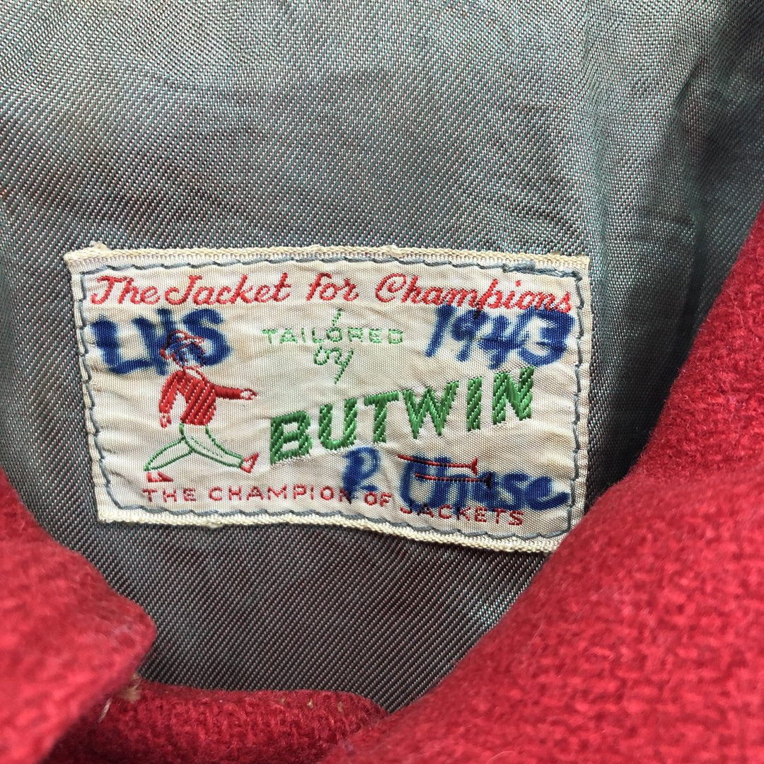 50's BUTWIN Collared Leather Sleeve Wool Stadium Jacket Award Jacket Varsity Jacket Men's XL Vintage /evb002738