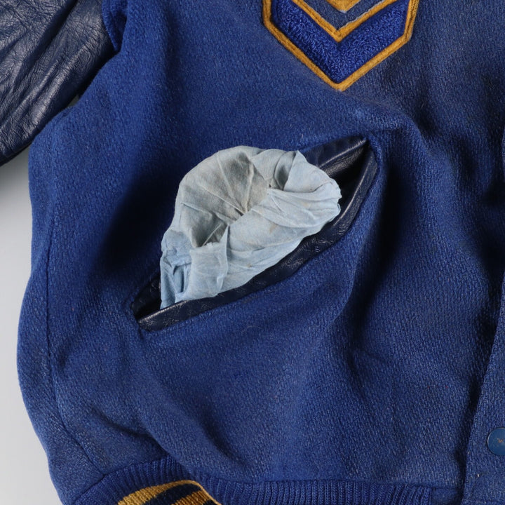 70'S DeLONG Leather Sleeve Wool Stadium Jacket Award Jacket Varsity Jacket Men's M Vintage /evb002752