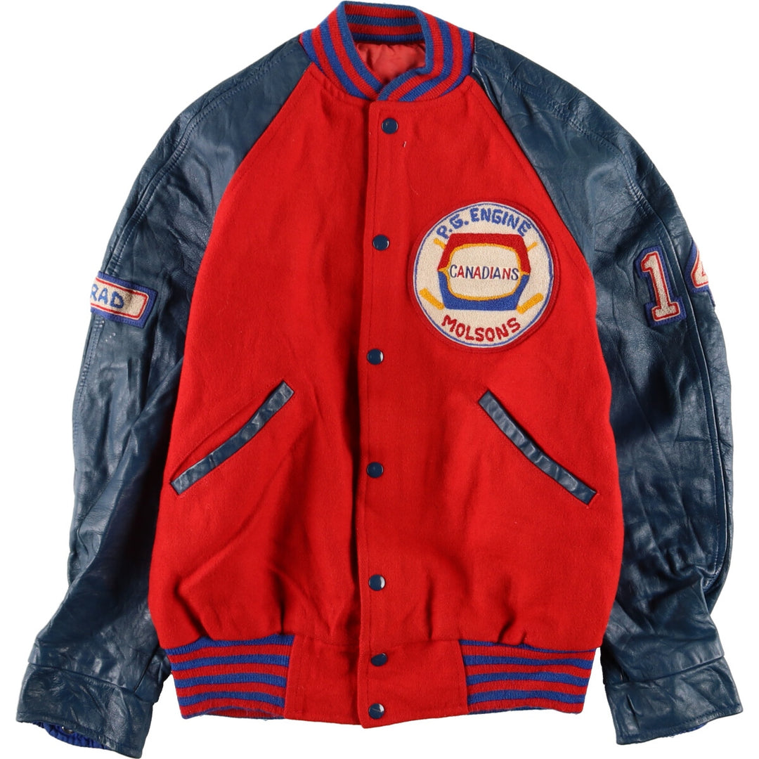 80'S SEDER Leather Sleeve Wool Varsity Jacket Award Jacket Varsity Jacket Made in Canada Men's L Vintage /evb002753