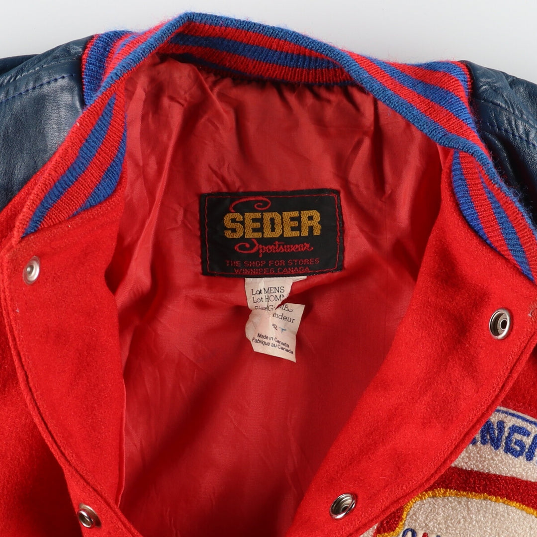 80'S SEDER Leather Sleeve Wool Varsity Jacket Award Jacket Varsity Jacket Made in Canada Men's L Vintage /evb002753