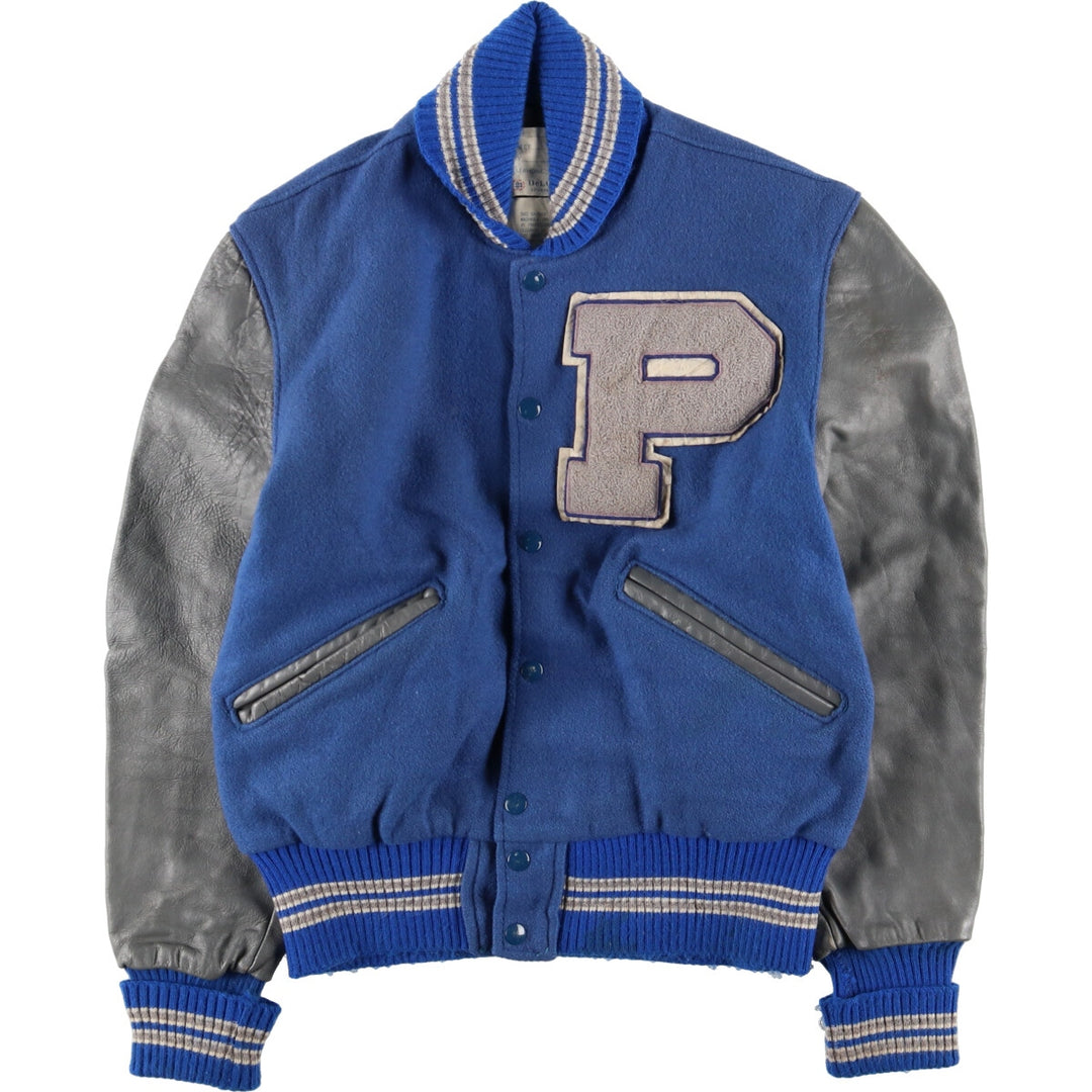 80'S DeLONG Leather Sleeve Wool Varsity Jacket Award Jacket Varsity Jacket Made in USA Men's M Vintage /evb002754
