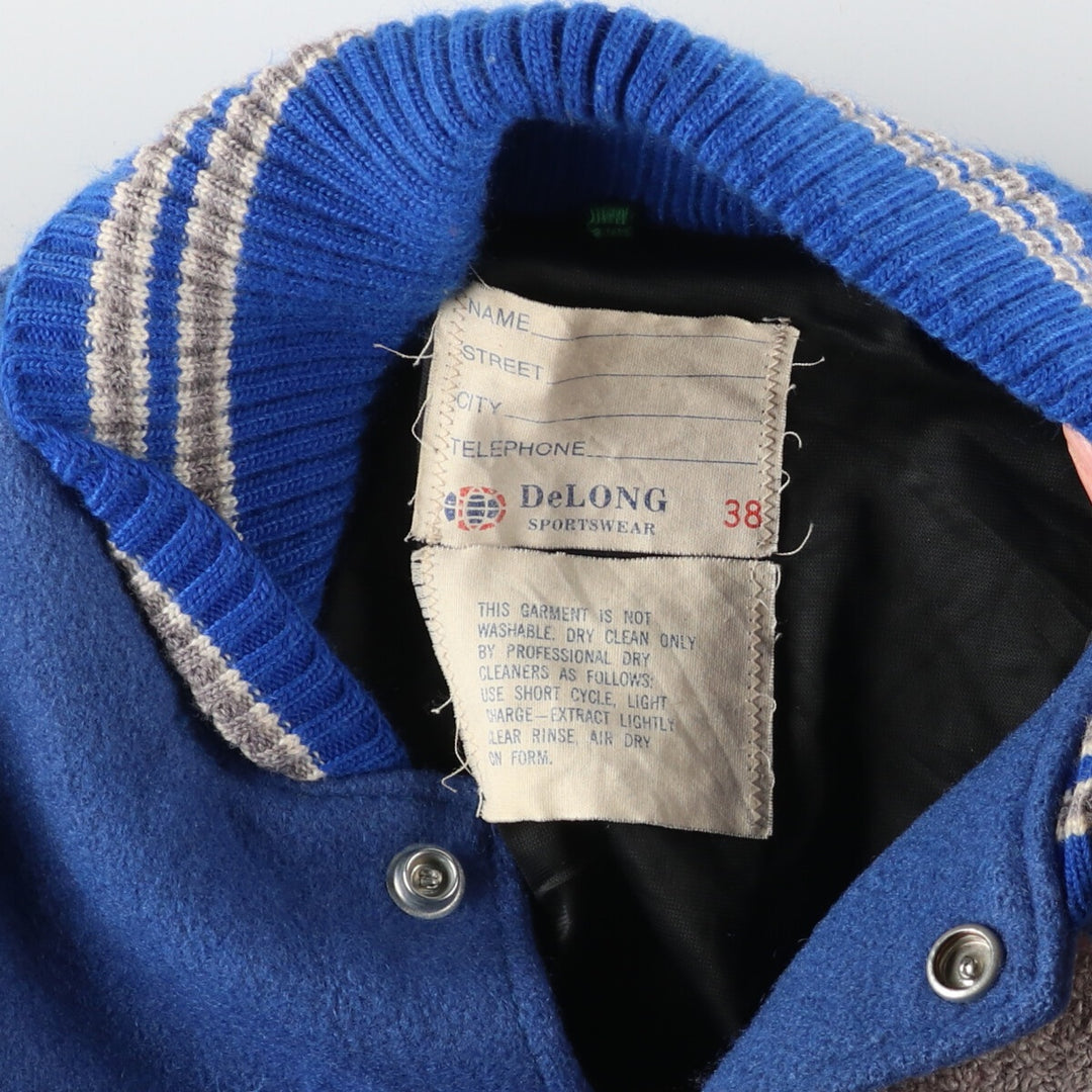 80'S DeLONG Leather Sleeve Wool Varsity Jacket Award Jacket Varsity Jacket Made in USA Men's M Vintage /evb002754