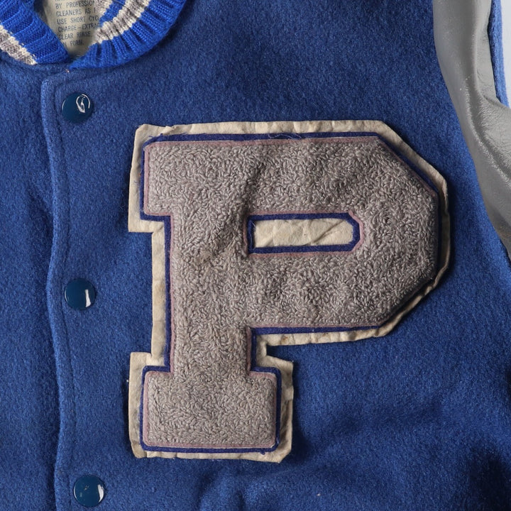 80'S DeLONG Leather Sleeve Wool Varsity Jacket Award Jacket Varsity Jacket Made in USA Men's M Vintage /evb002754