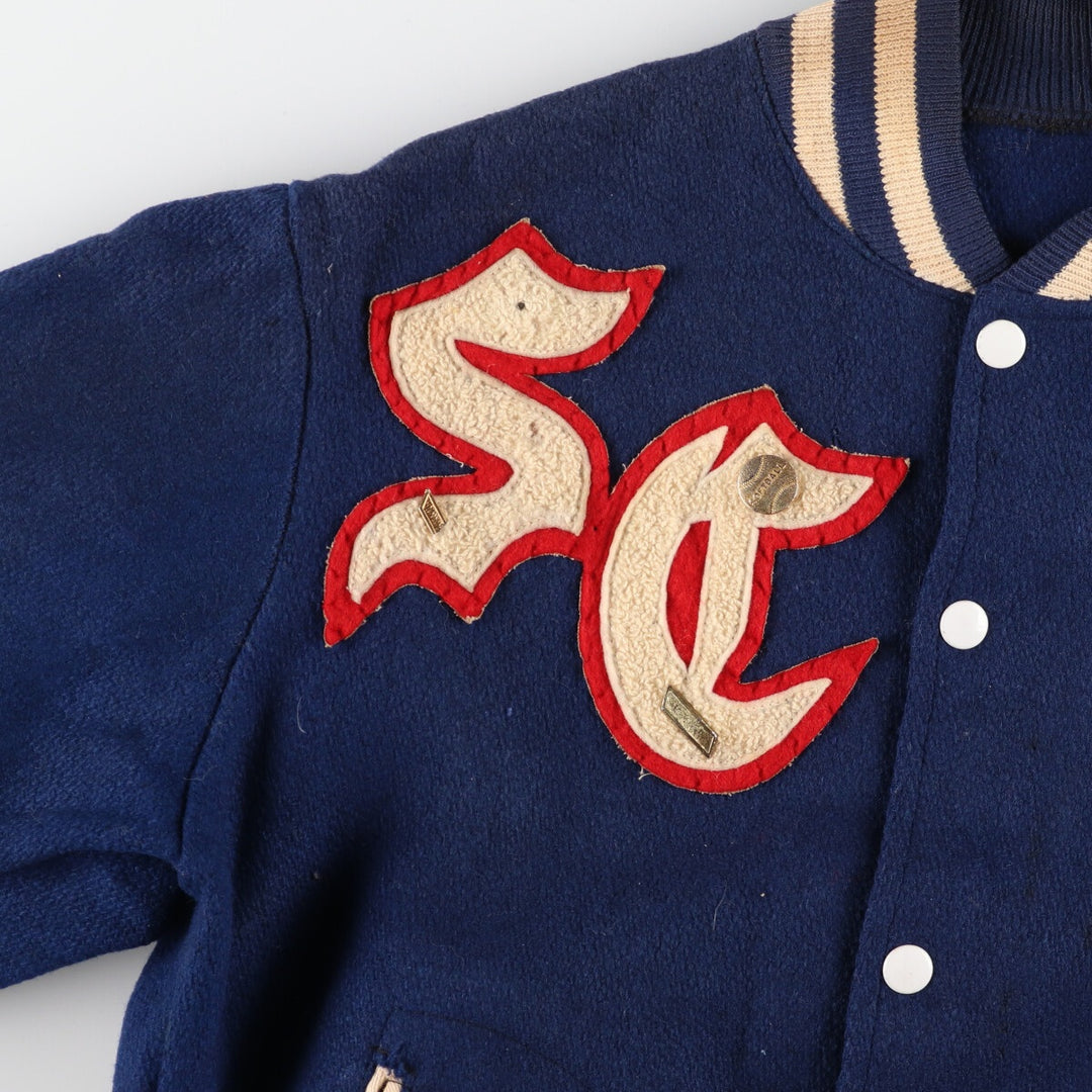 70's Empire Back Chain Embroidery Wool Varsity Jacket Award Jacket Made in USA Men's S /evb002755