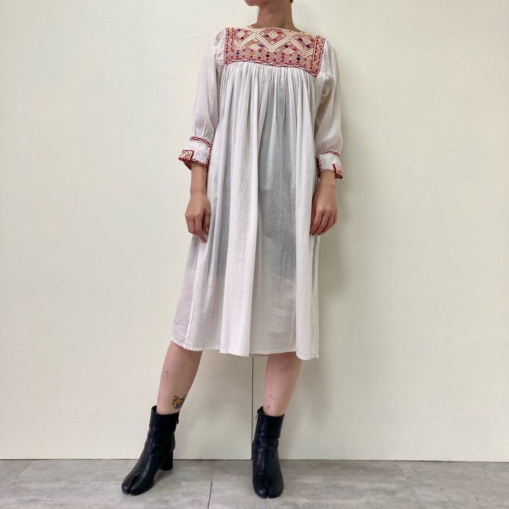 Larainsar Embroidered Three-Quarter Sleeve Flared Dress, Women's Size M unclear white type Vintage Second Hand