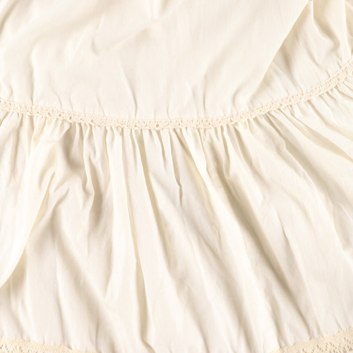 Vintage 70'S V-neck maxi long sleeve flared dress, women's size L polyester ivory Vintage Second Hand