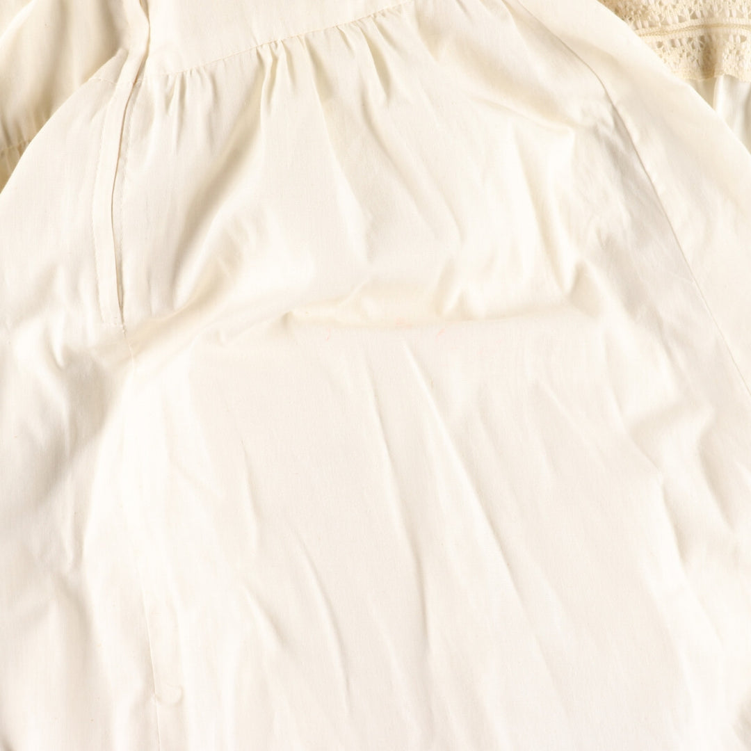 Vintage 70'S V-neck maxi long sleeve flared dress, women's size L polyester ivory Vintage Second Hand