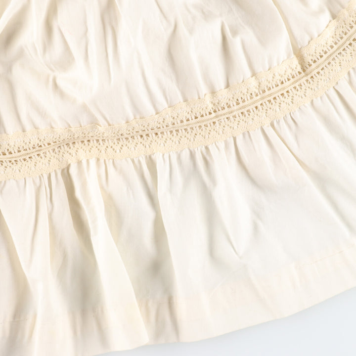 Vintage 70'S V-neck maxi long sleeve flared dress, women's size L polyester ivory Vintage Second Hand