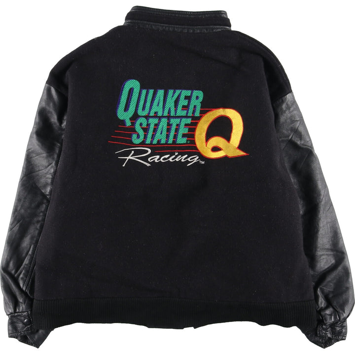 QUAKER STATE Leather Sleeve Wool Stadium Jacket Award Jacket Varsity Jacket Men's XXL Vintage /evb002858