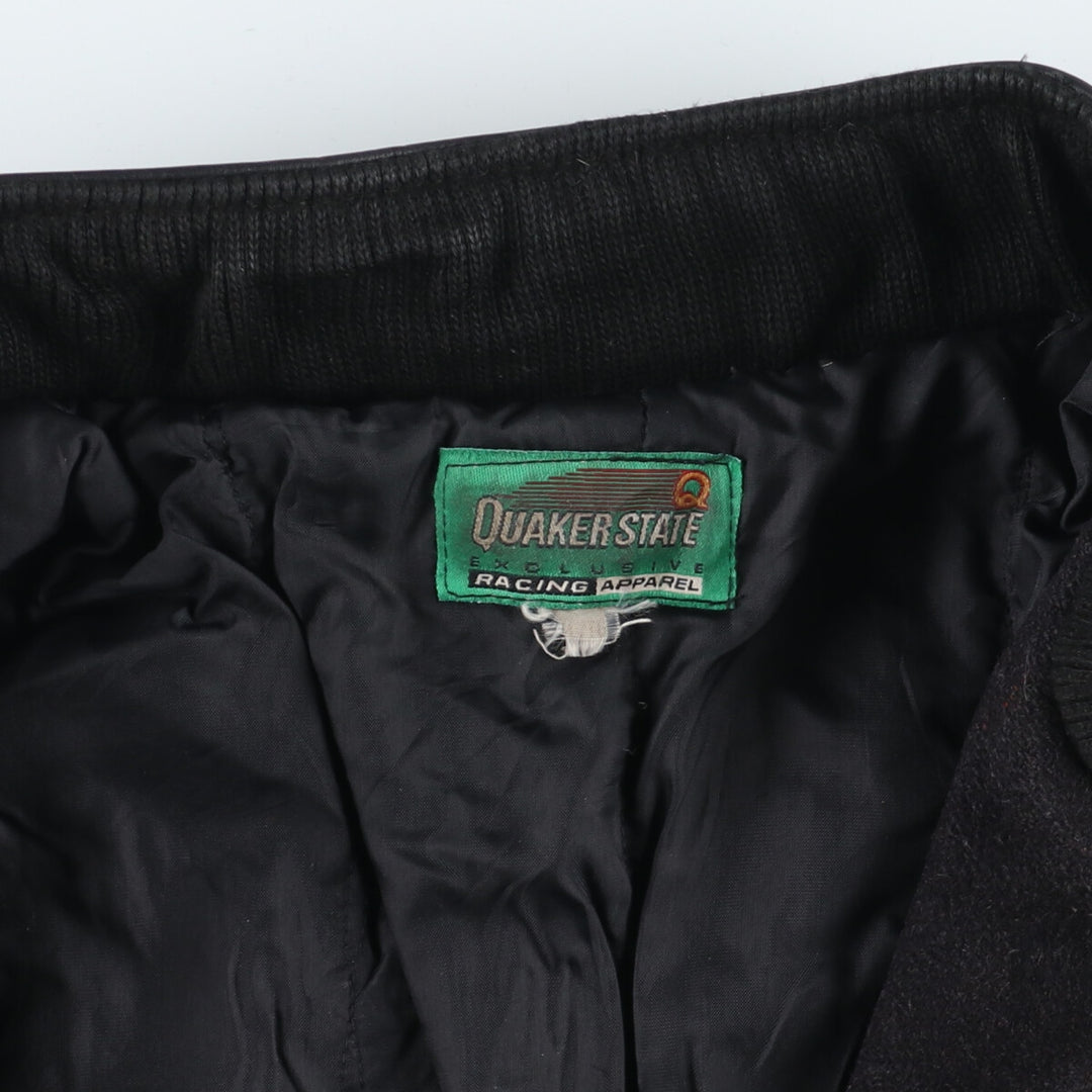 QUAKER STATE Leather Sleeve Wool Stadium Jacket Award Jacket Varsity Jacket Men's XXL Vintage /evb002858