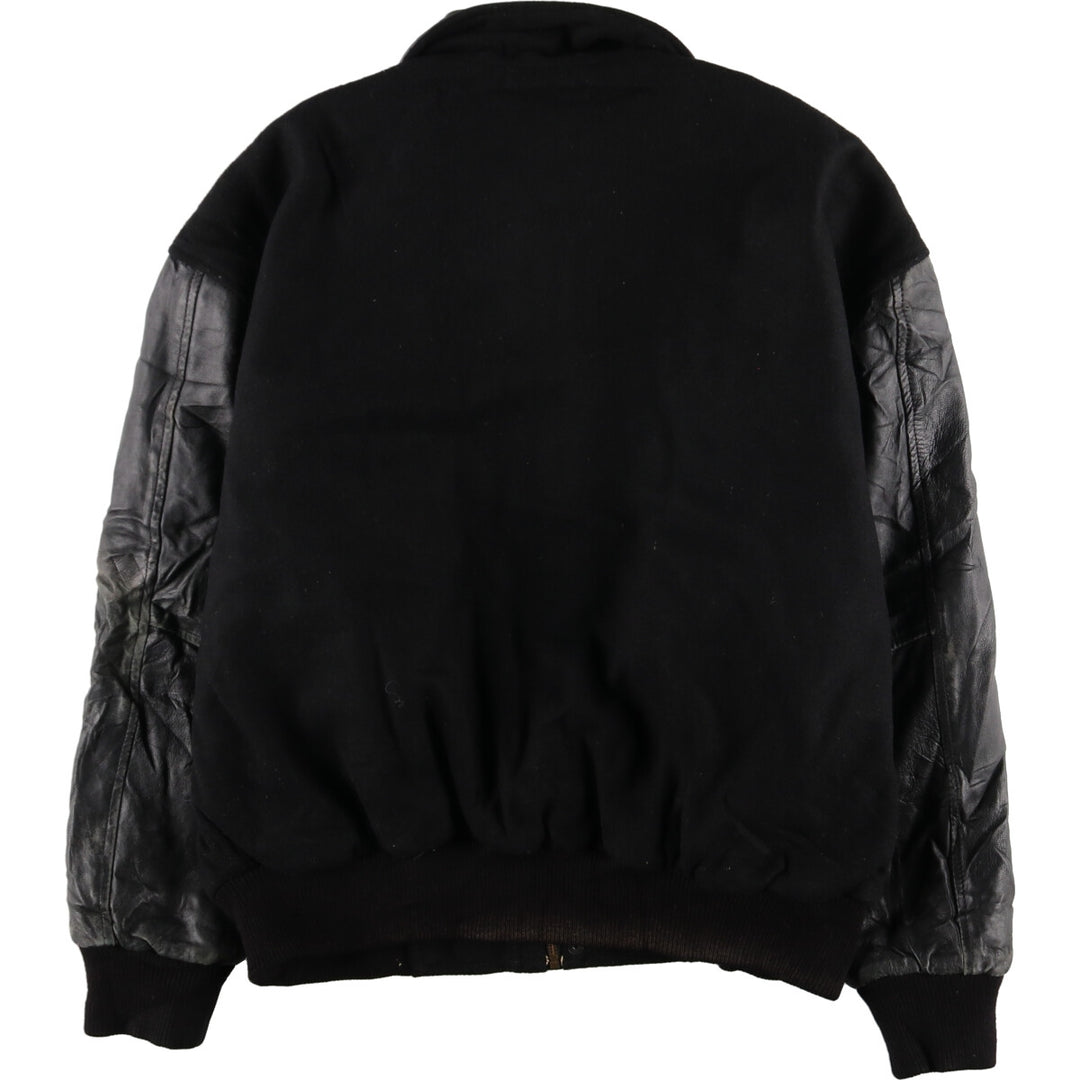 All black BURK'S BAY collared leather sleeve wool varsity jacket award jacket varsity jacket men's L /evb002860