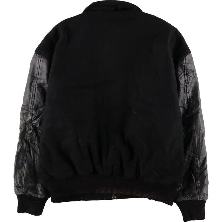 All black BURK'S BAY collared leather sleeve wool varsity jacket award jacket varsity jacket men's L /evb002860