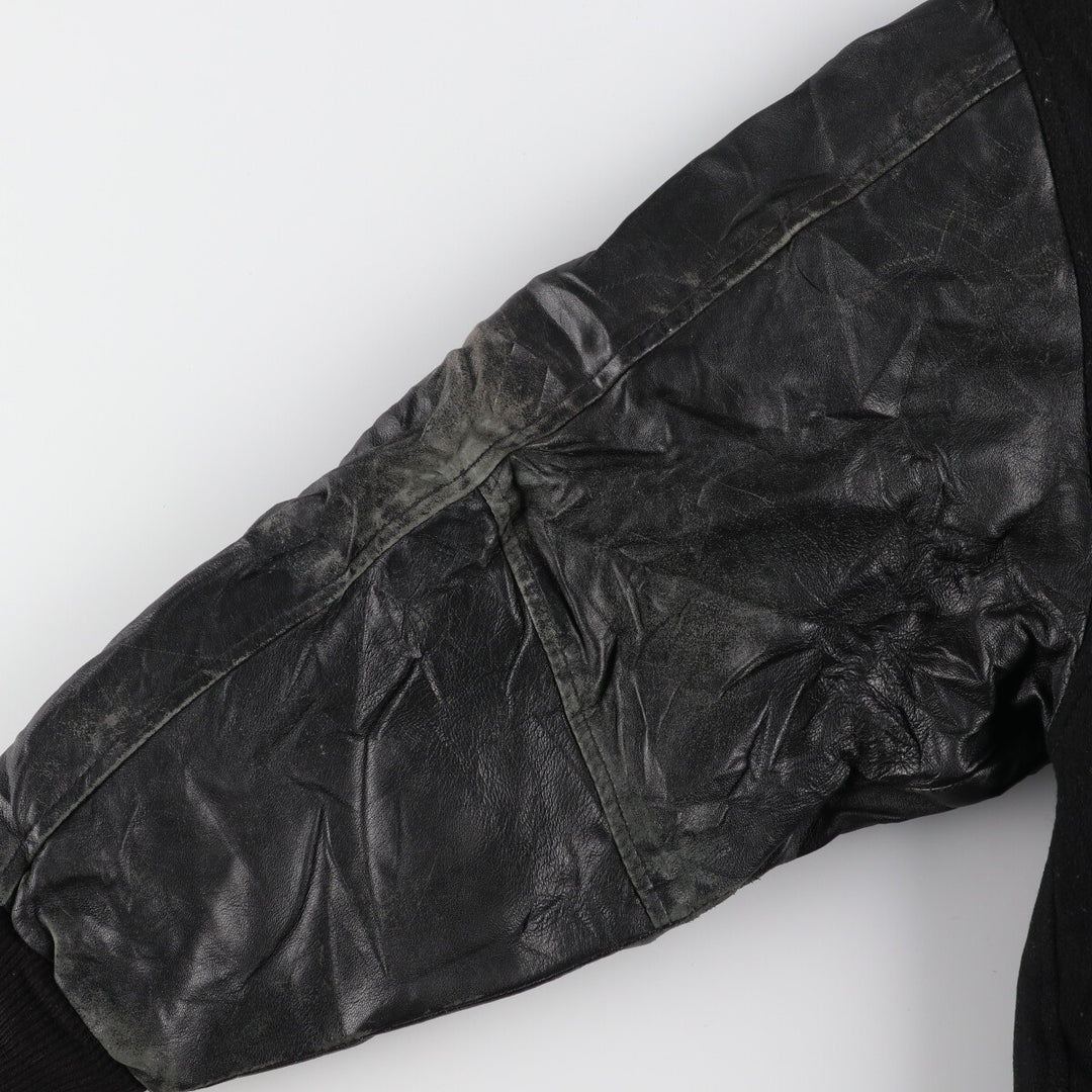 All black BURK'S BAY collared leather sleeve wool varsity jacket award jacket varsity jacket men's L /evb002860