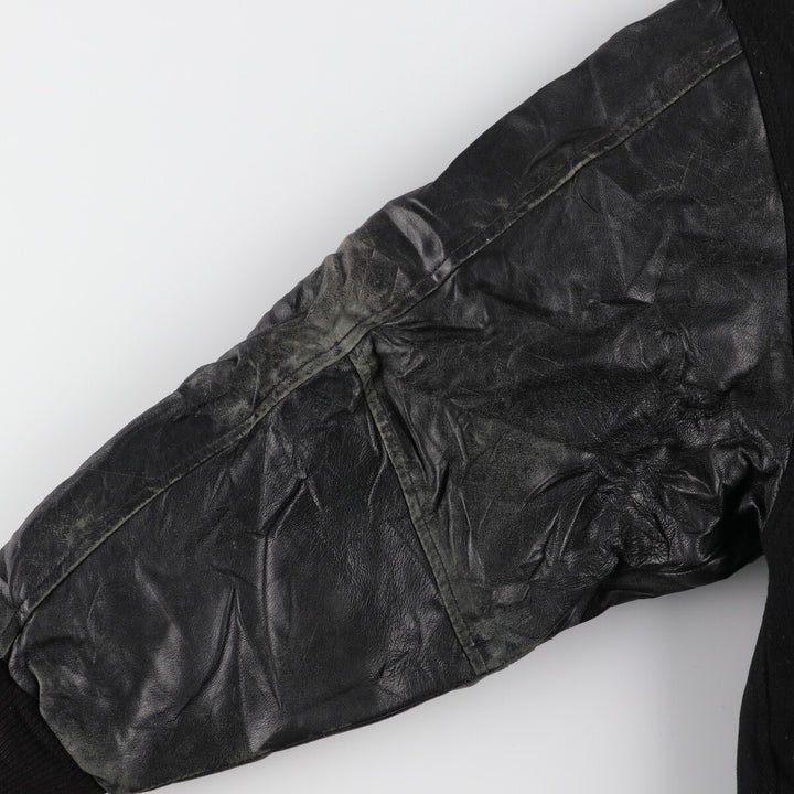 All black BURK'S BAY collared leather sleeve wool varsity jacket award jacket varsity jacket men's L /evb002860