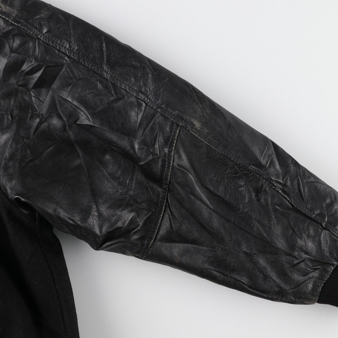 All black BURK'S BAY collared leather sleeve wool varsity jacket award jacket varsity jacket men's L /evb002860