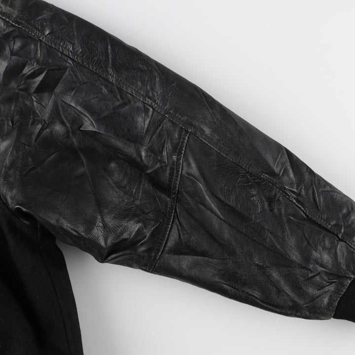 All black BURK'S BAY collared leather sleeve wool varsity jacket award jacket varsity jacket men's L /evb002860