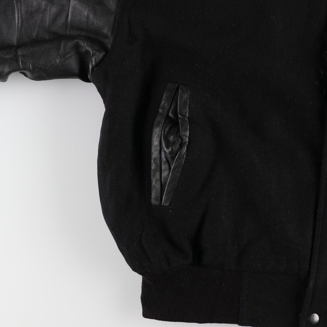 All black BURK'S BAY collared leather sleeve wool varsity jacket award jacket varsity jacket men's L /evb002860