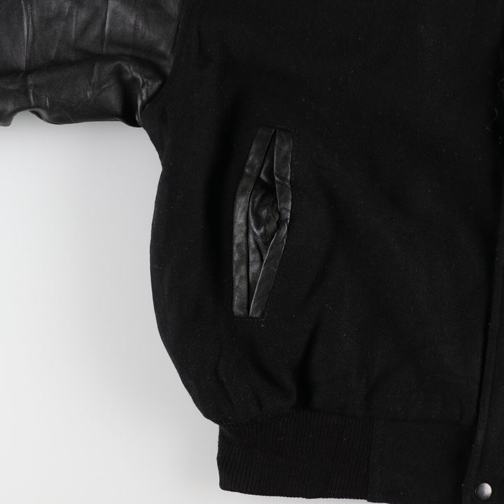 All black BURK'S BAY collared leather sleeve wool varsity jacket award jacket varsity jacket men's L /evb002860
