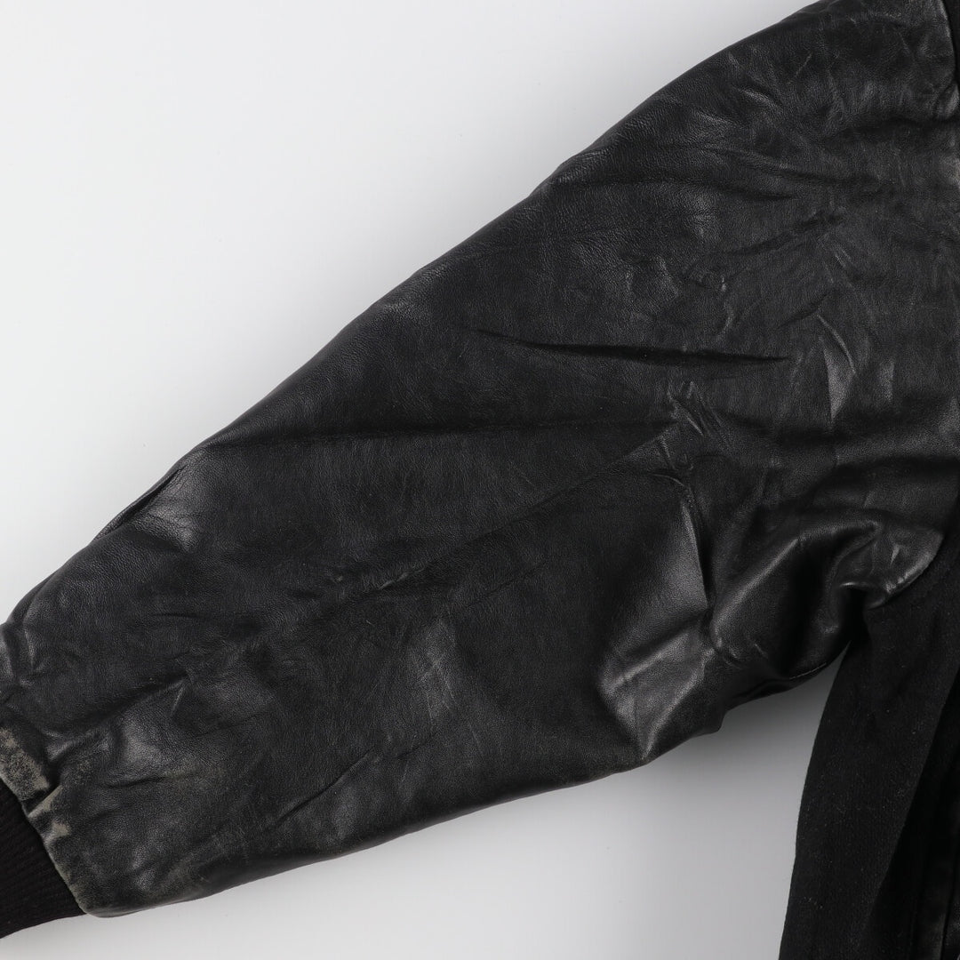 All black BURK'S BAY collared leather sleeve wool varsity jacket award jacket varsity jacket men's L /evb002860