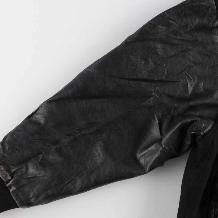 All black BURK'S BAY collared leather sleeve wool varsity jacket award jacket varsity jacket men's L /evb002860