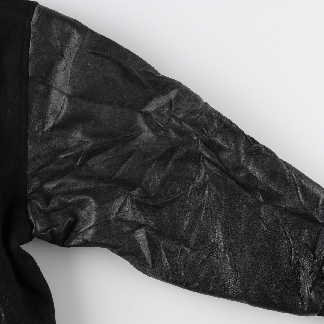 All black BURK'S BAY collared leather sleeve wool varsity jacket award jacket varsity jacket men's L /evb002860