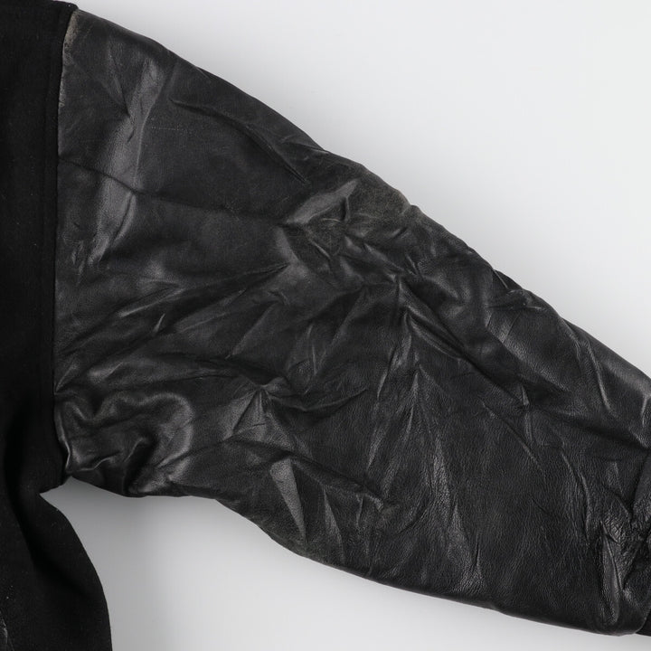 All black BURK'S BAY collared leather sleeve wool varsity jacket award jacket varsity jacket men's L /evb002860