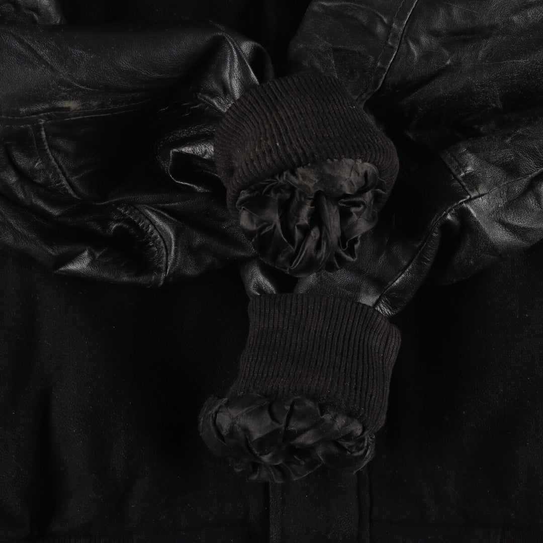 All black BURK'S BAY collared leather sleeve wool varsity jacket award jacket varsity jacket men's L /evb002860