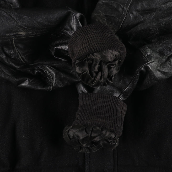 All black BURK'S BAY collared leather sleeve wool varsity jacket award jacket varsity jacket men's L /evb002860