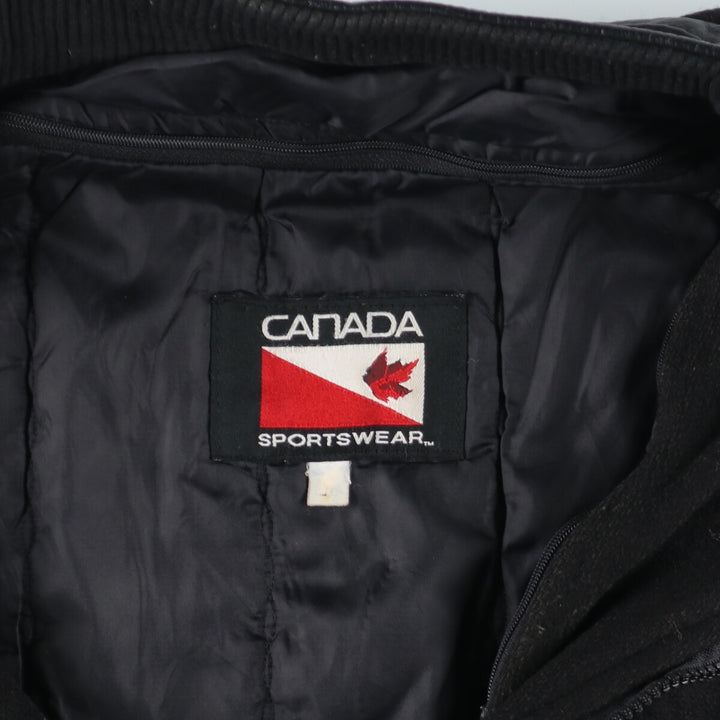90'S CANADA SPORTSWEAR Leather Sleeve Wool Stadium Jacket Award Jacket Varsity Jacket Made in Canada Men's XL /evb002862