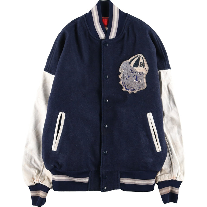 Back patch, leather sleeve wool varsity jacket, award jacket, varsity jacket, made in Canada, men's L /evb002866