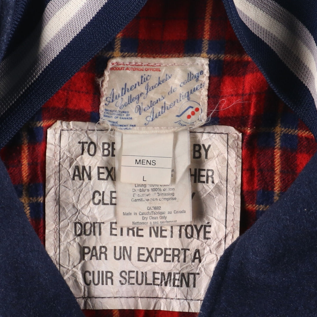 Back patch, leather sleeve wool varsity jacket, award jacket, varsity jacket, made in Canada, men's L /evb002866
